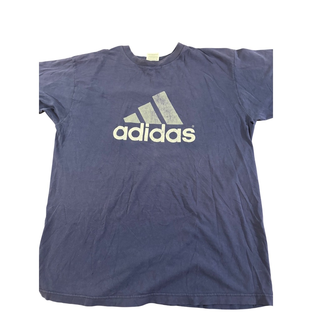 Vintage Adidas T Shirt Mens Large Blue Distressed Logo‎ Graphic Tee 90s USA Tag
